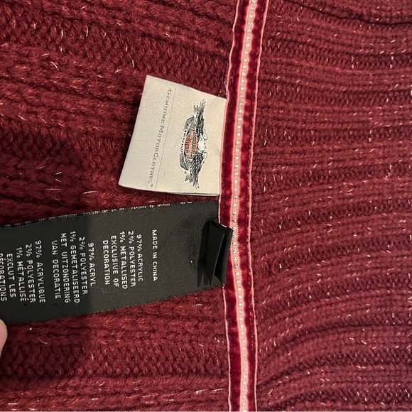Harley Davidson Womens Sz L Red Shawl‎ Collar Cardigan Sweater Asymmetrical Zip - Picture 2 of 8